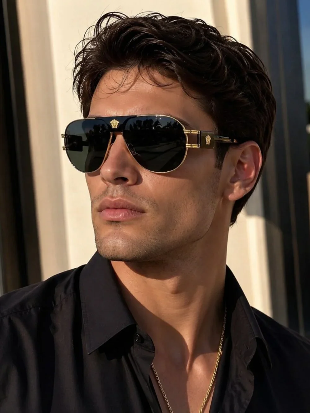 NEW VERSACE VE2252 100287 GOLD DARK GREY AVIATOR AUTHENTIC SUNGLASSES
